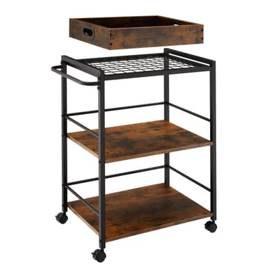 tectake Serveringsvagn Worcester 65x41,5x87cm - Industriellt mörkt trä, rustikt