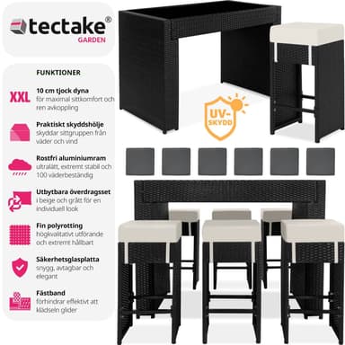 tectake Barset Ibiza i konstrotting inkl. överskyddsdrag - svart