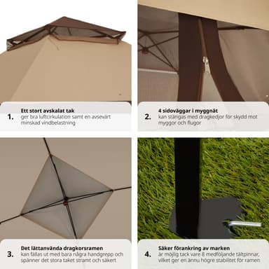 tectake Paviljong Carabobo 3,64x3,64x2,94m - brun
