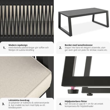 tectake Loungeset Captive med repdesign och aluminiumram - antracit