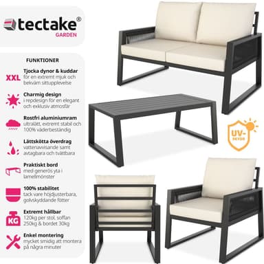tectake Loungeset Captive med repdesign och aluminiumram - antracit