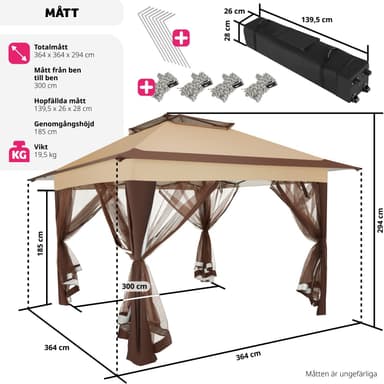 tectake Paviljong Carabobo 3,64x3,64x2,94m - brun