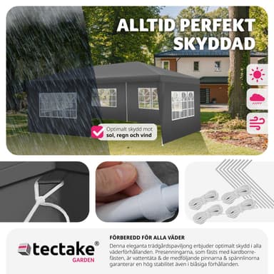 tectake Paviljong Vivara 6x3m med 5 sidopaneler - grå