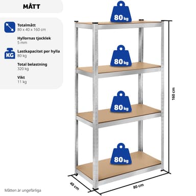tectake Robust hylla - 160 x 80 x 40 cm, 320 kg