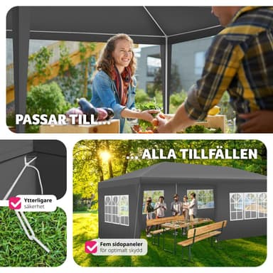 tectake Paviljong Vivara 6x3m med 5 sidopaneler - grå