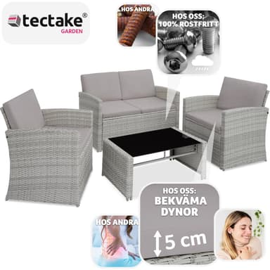 tectake Loungeset Lucca i konstrotting - gråmelerad/grå