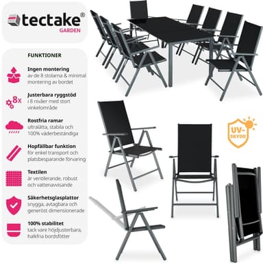 tectake Matgrupp i Aluminium med 8 stolar - antracit