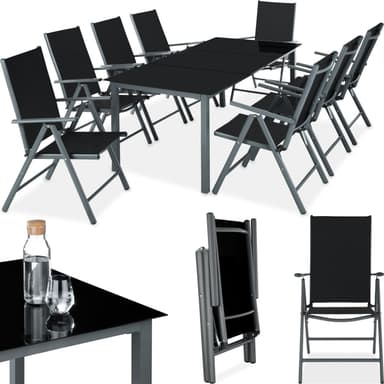 tectake Matgrupp i Aluminium med 8 stolar - antracit