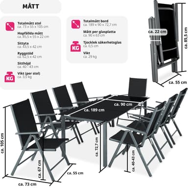 tectake Matgrupp i Aluminium med 8 stolar - antracit