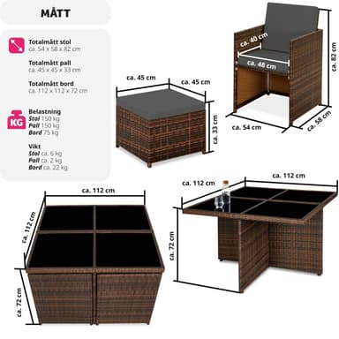 tectake Matgrupp Manhattan i konstrotting - svart/brun