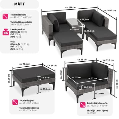 tectake Loungeset Bellaria med aluminiumstomme - grå