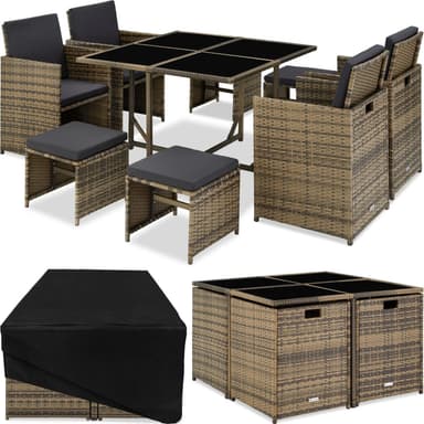tectake Matgrupp Bilbao i konstrotting 4+4+1 med regnskydd - natur
