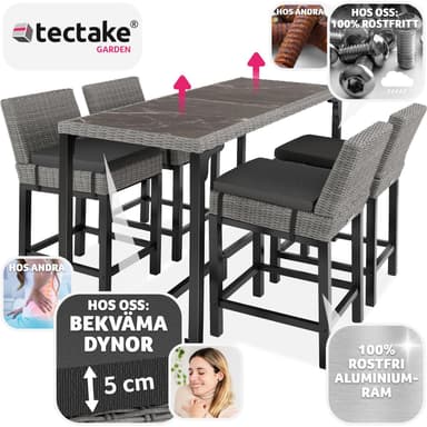 tectake Barbord Lovas i rotting med 4 Latina stolar - grå