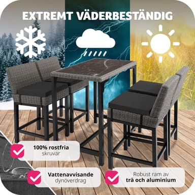tectake Rotting barbord Kutina med 4 stolar Latina - grå