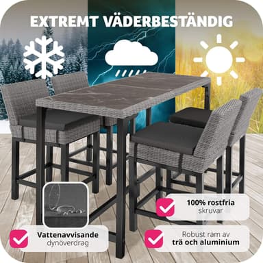 tectake Barbord Lovas i rotting med 4 Latina stolar - grå