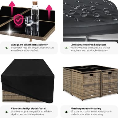 tectake Matgrupp Bilbao i konstrotting 4+4+1 med regnskydd - natur