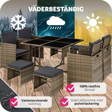 tectake Matgrupp Bilbao i konstrotting 4+4+1 med regnskydd - natur