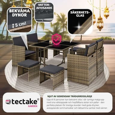 tectake Matgrupp Bilbao i konstrotting 4+4+1 med regnskydd - natur