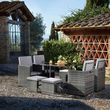 tectake Matgrupp Bilbao i konstrotting 4+4+1 med regnskydd - natur