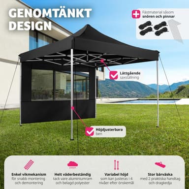 tectake Hopfällbar partytält Olivia 3x3 m med 4 sidodelar - svart