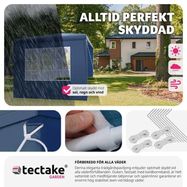 tectake Paviljong Baraban 3x3m med 3 sidopaneler - blå