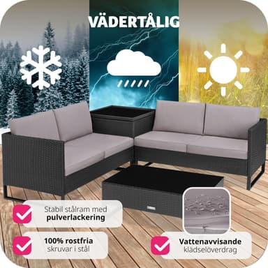 tectake Möbelset för trädgårdsrotting Ostuni - svart