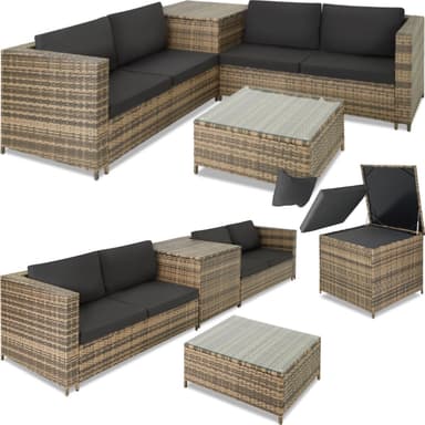 tectake Loungeset Siena i konstrotting - natur/mörkgrå