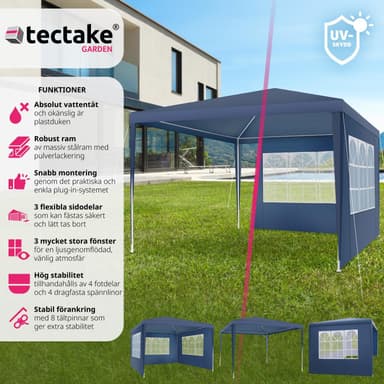 tectake Paviljong Baraban 3x3m med 3 sidopaneler - blå