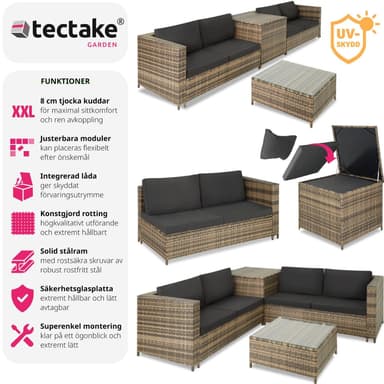 tectake Loungeset Siena i konstrotting - natur/mörkgrå