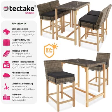 tectake Rotting barbord Kutina med 4 stolar Latina - natur