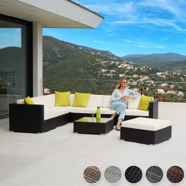 tectake Loungeset Marbella i konstrotting - brunmelerad