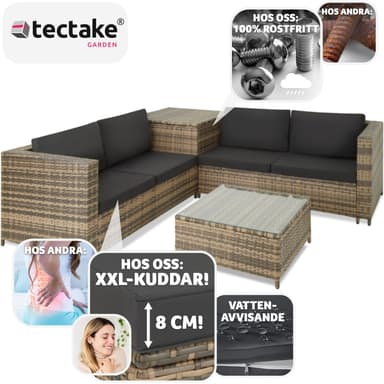 tectake Loungeset Siena i konstrotting - natur/mörkgrå