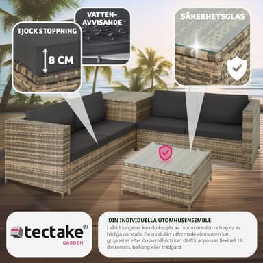 tectake Loungeset Siena i konstrotting - natur/mörkgrå