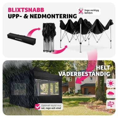tectake Hopfällbar partytält Olivia 3x3 m med 4 sidodelar - svart