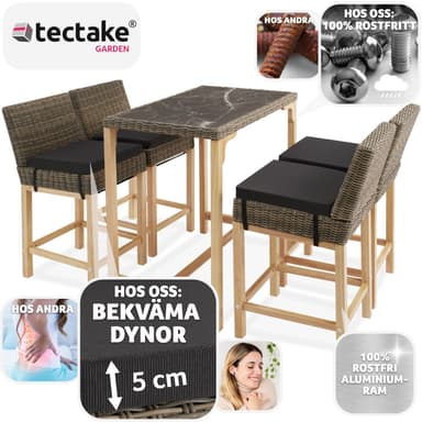 tectake Rotting barbord Kutina med 4 stolar Latina - natur