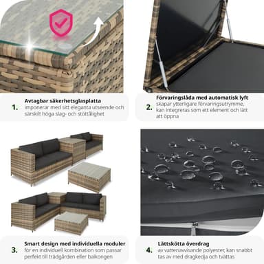 tectake Loungeset Siena i konstrotting - natur/mörkgrå