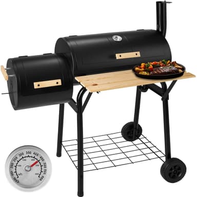 tectake Kolgrill med lock och värmeställ, inklusive temperaturvisning - svart