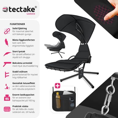 tectake Hängmatta Elaria med soltak och sidoficka - svart