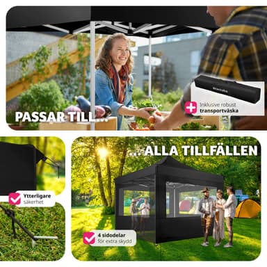 tectake Hopfällbar partytält Olivia 3x3 m med 4 sidodelar - svart
