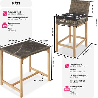 tectake Rotting barbord Kutina med 4 stolar Latina - natur