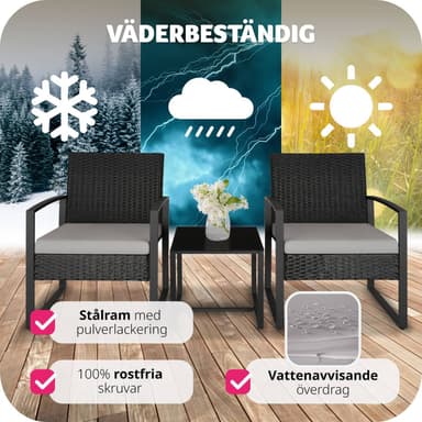 tectake Loungeset i konstrotting Granada med bord för 2 personer, svart - ljusgrå/svart