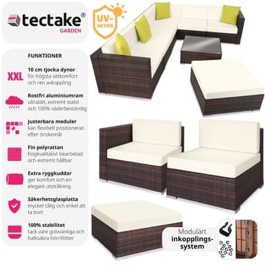 tectake Loungeset Marbella i konstrotting - brunmelerad