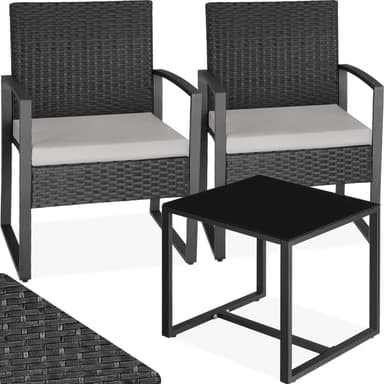 tectake Loungeset i konstrotting Granada med bord för 2 personer, svart - ljusgrå/svart