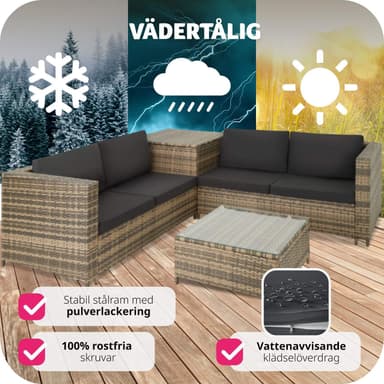 tectake Loungeset Siena i konstrotting - natur/mörkgrå