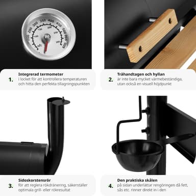 tectake Kolgrill med lock och värmeställ, inklusive temperaturvisning - svart