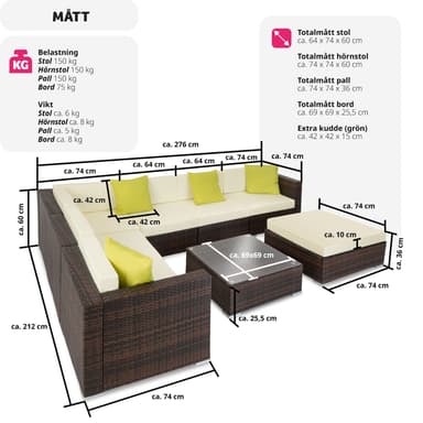 tectake Loungeset Marbella i konstrotting - brunmelerad