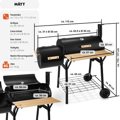 tectake Kolgrill med lock och värmeställ, inklusive temperaturvisning - svart