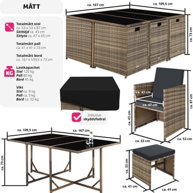 tectake Matgrupp Malaga i konstrotting inkl regnskydd - natur