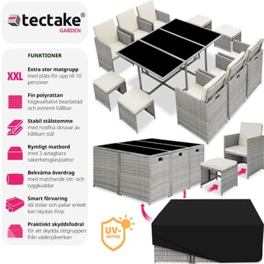 tectake Matgrupp Malaga i konstrotting inkl regnskydd - ljusgrå