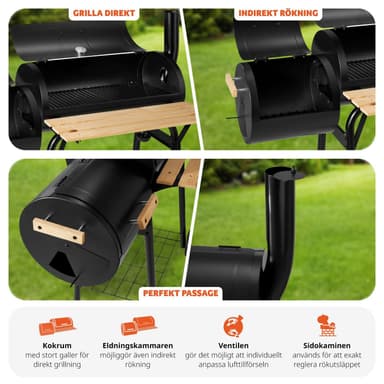 tectake Kolgrill med lock och värmeställ, inklusive temperaturvisning - svart